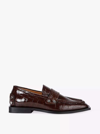 Ganni Stud-embellished crocodile-embossed faux-leather loafers at Collagerie