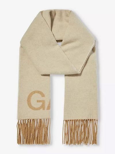 Ganni Logo-print recycled wool-blend scarf at Collagerie