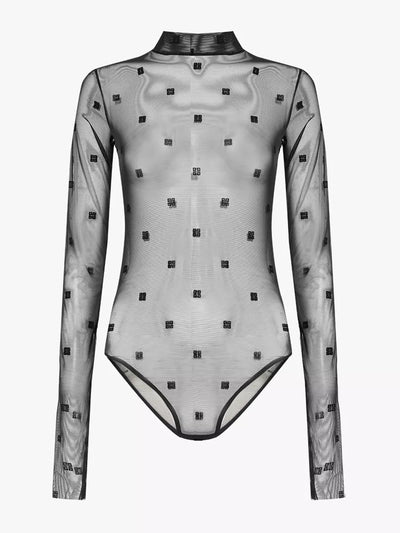 Givenchy Monogram-pattern sheer stretch-woven bodysuit at Collagerie