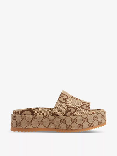 Gucci Angelina GG lamé slide sandals at Collagerie