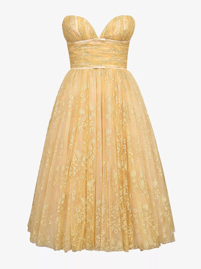 House of CB Madame strapless woven midi dress at Collagerie