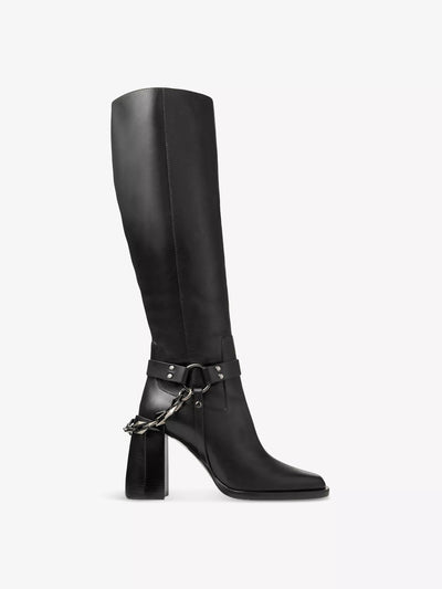 Jimmy Choo Isabelle block-heel leather knee-high boots at Collagerie