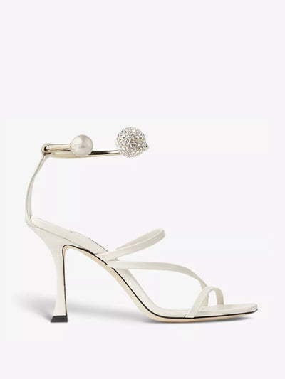 Jimmy Choo Ottilia 90 pearl and crystal-embellished leather heeled sandals at Collagerie