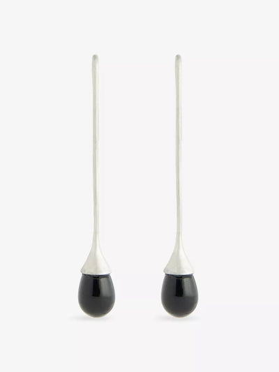 Le Sundial Matte-finish sterling silver and onyx drop earrings at Collagerie