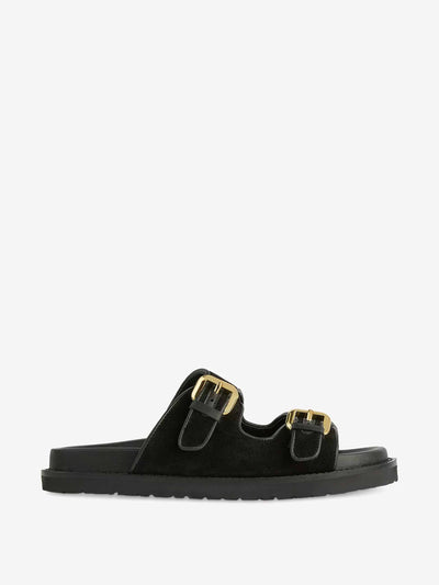 LK Bennett Capri buckle suede flat sandals at Collagerie