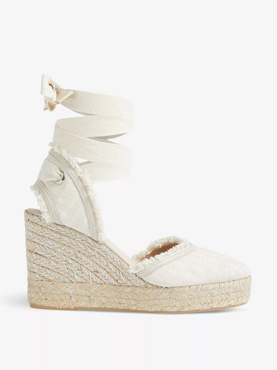 LK Bennett Sofia frayed canvas espadrille wedges at Collagerie