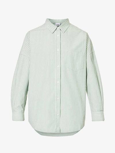 LMND Green striped dropped-shoulder relaxed-fit cotton shirt at Collagerie