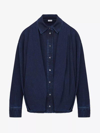 Loewe Draped denim-look cotton shirt at Collagerie