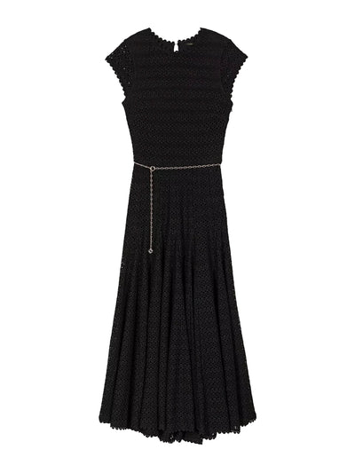 Maje Chain-belt short-sleeve crochet stretch-knit midi dress at Collagerie