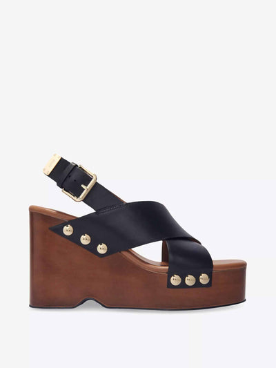 Maje Cross-strap stud-embellished leather platform heeled sandals at Collagerie