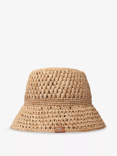 Maje Logo-badge raffia bucket hat at Collagerie