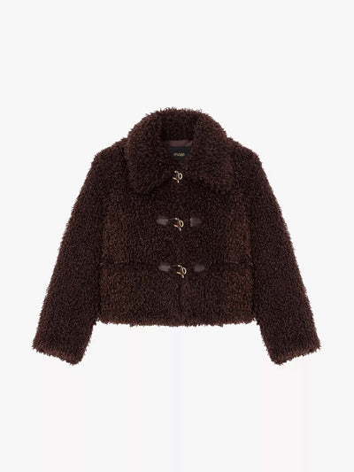 Maje Oversized-collar long-sleeve faux-shearling jacket at Collagerie