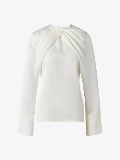 Malina Evie pleated-neck flared-cuff satin blouse at Collagerie