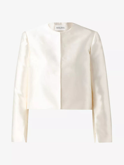 Malina Ruthie round-neck long-sleeve cropped satin blouse at Collagerie