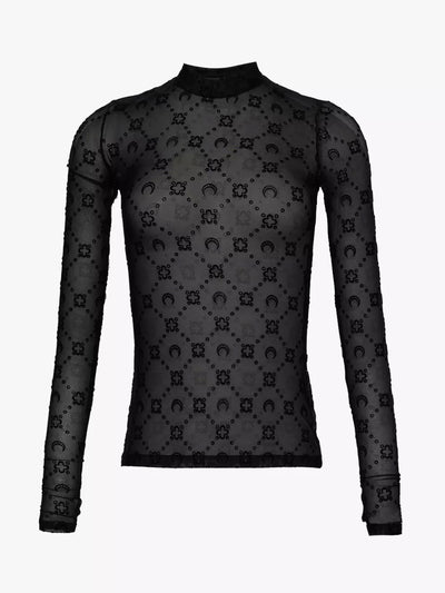 Marine Serre Moonogram-flocked high-neck mesh top at Collagerie