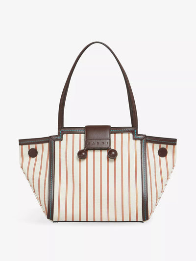 Marni Mini riviera striped canvas and leather tote bag at Collagerie