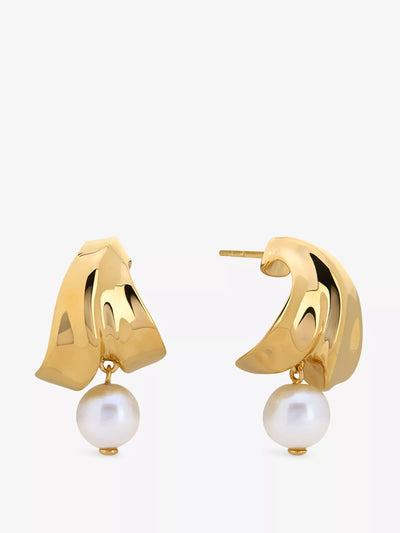 Monica Vinader Nomade small 18ct yellow gold vermeil and pearl hoop earrings at Collagerie