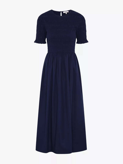 Omnes Becky gingham-print shirred-bodice cotton midi dress in blue at Collagerie