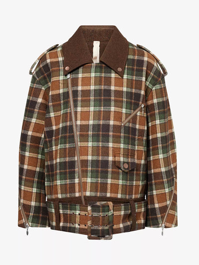 Oude Waag Checked biker wool-blend jacket at Collagerie
