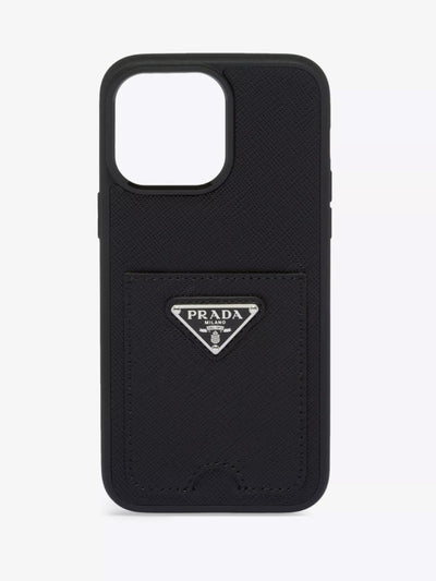 Prada Brand-plaque card-holder leather Iphone14 Max phone case at Collagerie