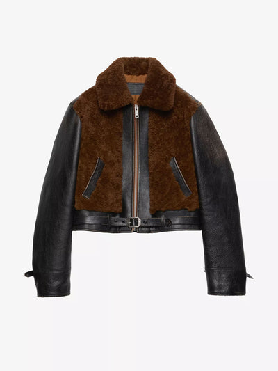 Prada Panelled leather and shearling jacket at Collagerie