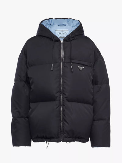 Prada Re-Nylon brand-plaque recycled shell-down jacket at Collagerie