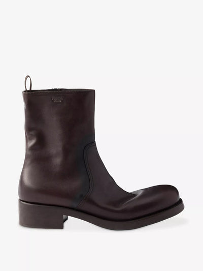 Prada Round-toe leather mid-calf boots at Collagerie