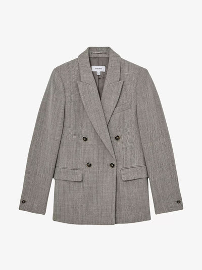 Reiss Ember double-breasted herringbone wool and cotton-blend blazer at Collagerie