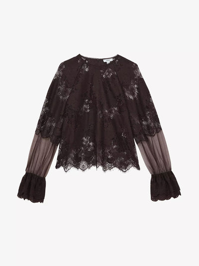 Reiss Emilia flared-cuff lace blouse at Collagerie