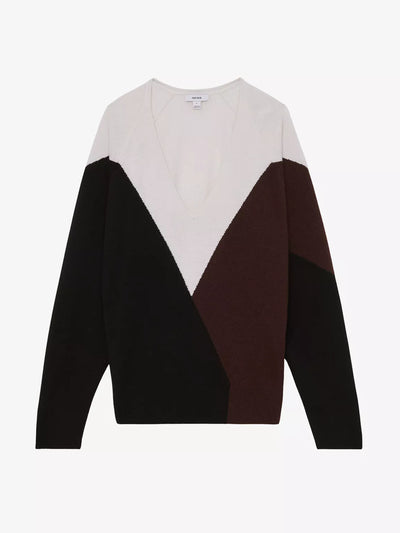 Reiss June V-Neck Colour-Block Wool And Cashmere-Blend Jumper at Collagerie
