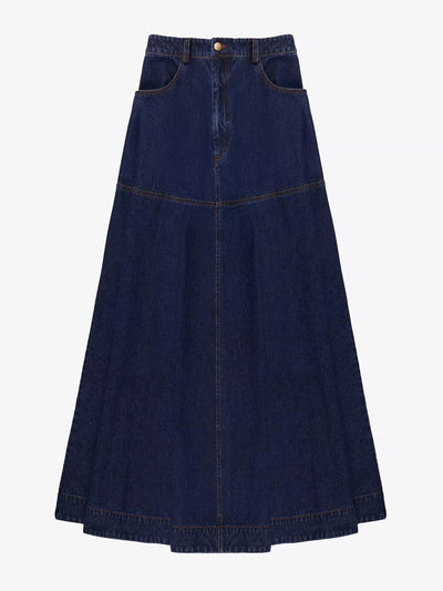 Ro&Zo Flared contrast-stitch denim maxi skirt at Collagerie