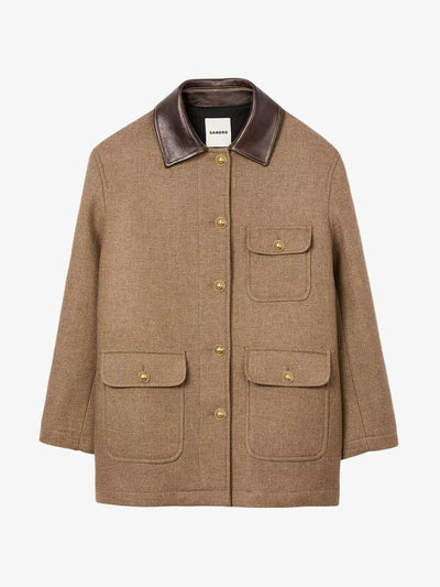 Sandro Contrast-collar patch-pocket tweed coat at Collagerie