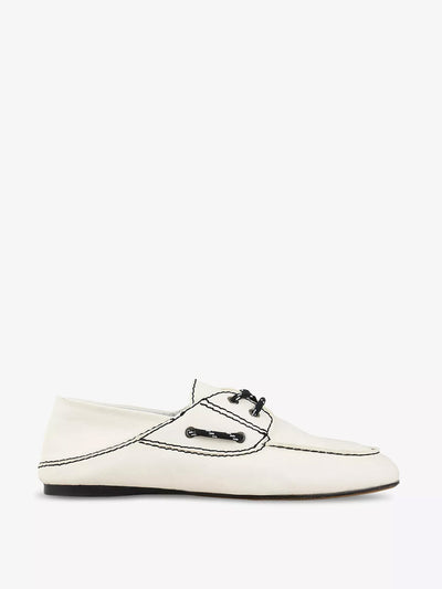 Sandro Contrast-lace foldable-heel leather boat shoes at Collagerie