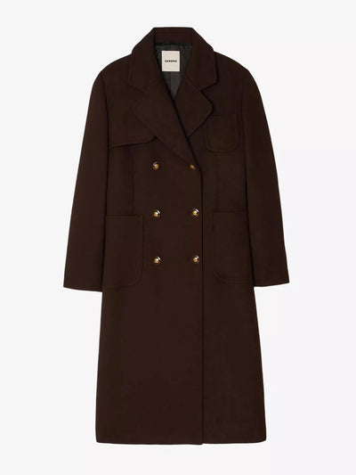 Sandro Double-breasted patch-pocket stretch-twill coat at Collagerie