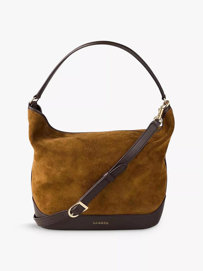 Sandro Removable-strap slouchy suede and leather shoulder bag at Collagerie