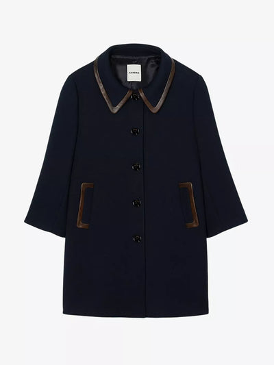 Sandro Side-pocket leather-trim woven coat at Collagerie