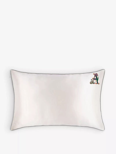 Slip Queen letter-embroidered silk pillowcase at Collagerie