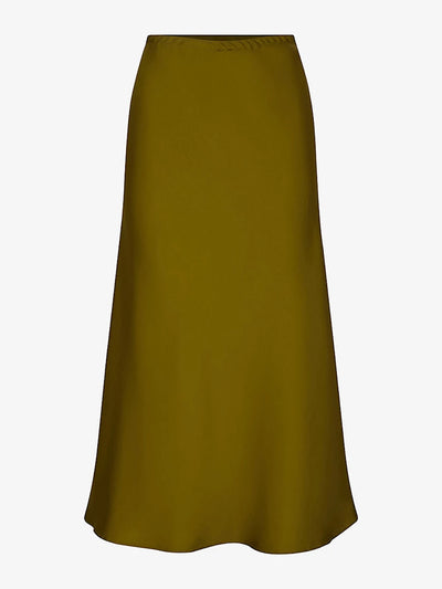 Soeur Olive green silk midi skirt at Collagerie