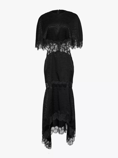 Stella McCartney Asymmetric-hem lace-trim silk-blend satin maxi dress at Collagerie