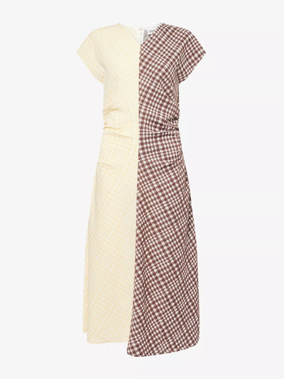 Stine Goya Checked ruched stretch-woven midi dress at Collagerie