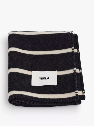 Tekla Striped brushed-texture lambs wool blanket at Collagerie
