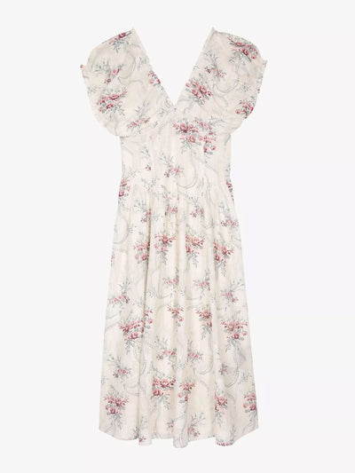The Kooples Floral-print v-neck stretch-woven midi dress at Collagerie