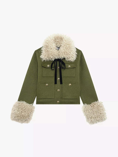 The Kooples Sherpa-collar patch-pocket wool-blend jacket at Collagerie