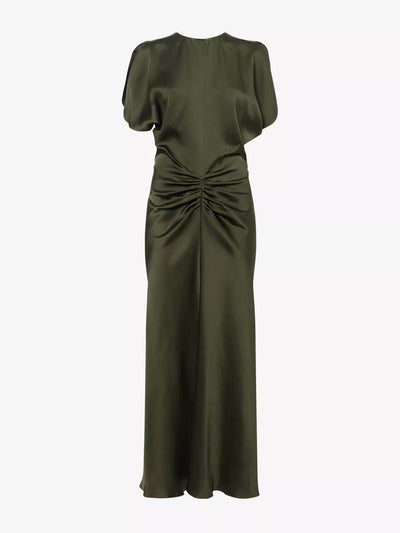 Victoria Beckham Gathered slim-fit woven midi dress at Collagerie