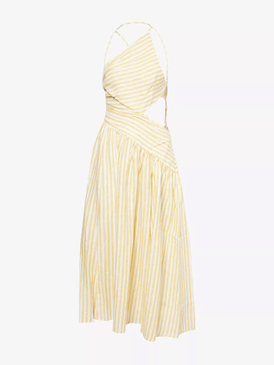 Zimmermann Stripe-print asymmetric linen midi dress at Collagerie