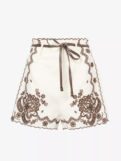 Zimmermann Ascension embroidered linen shorts at Collagerie