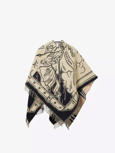 Burberry Stormy knight fringed wool cape at Collagerie