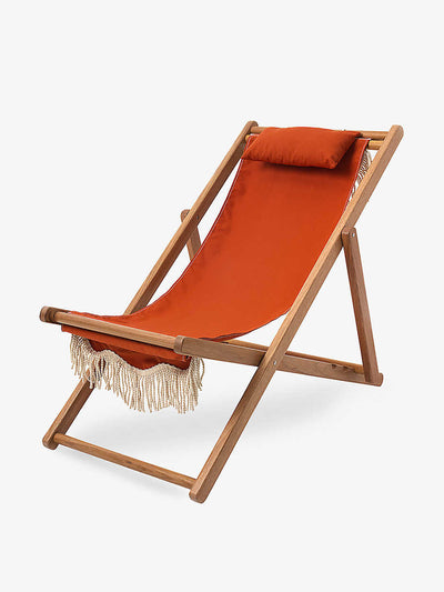 Business & Pleasure Co. Red tassel deck chair at Collagerie