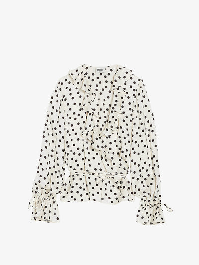 Claudie Pierlot Polka-dot print wrap woven blouse at Collagerie