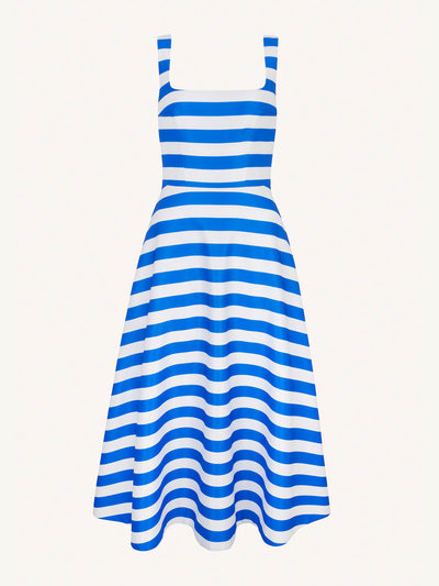 Emilia Wickstead Shiloh dress in blue stripe printed twill at Collagerie